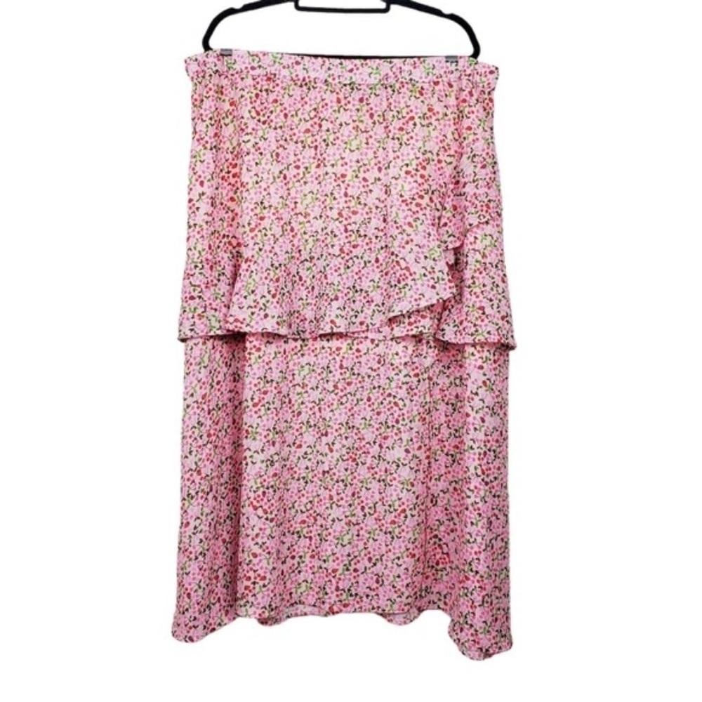 Eloquii Women's 22 Pink Flowy Fairy Cottage Ruffle Strawberry Cherry PLUS Skirt